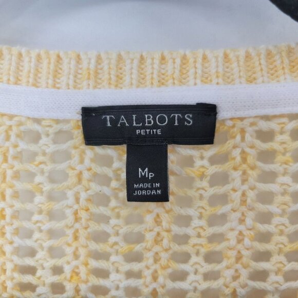Talbots Sweater Cotton Yellow Open Knit Long Sleeve Crew Neck Chunky Medium Fall - Picture 6 of 8